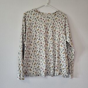 dip Cream Long Sleeve Tee with Floral & Leaf Print